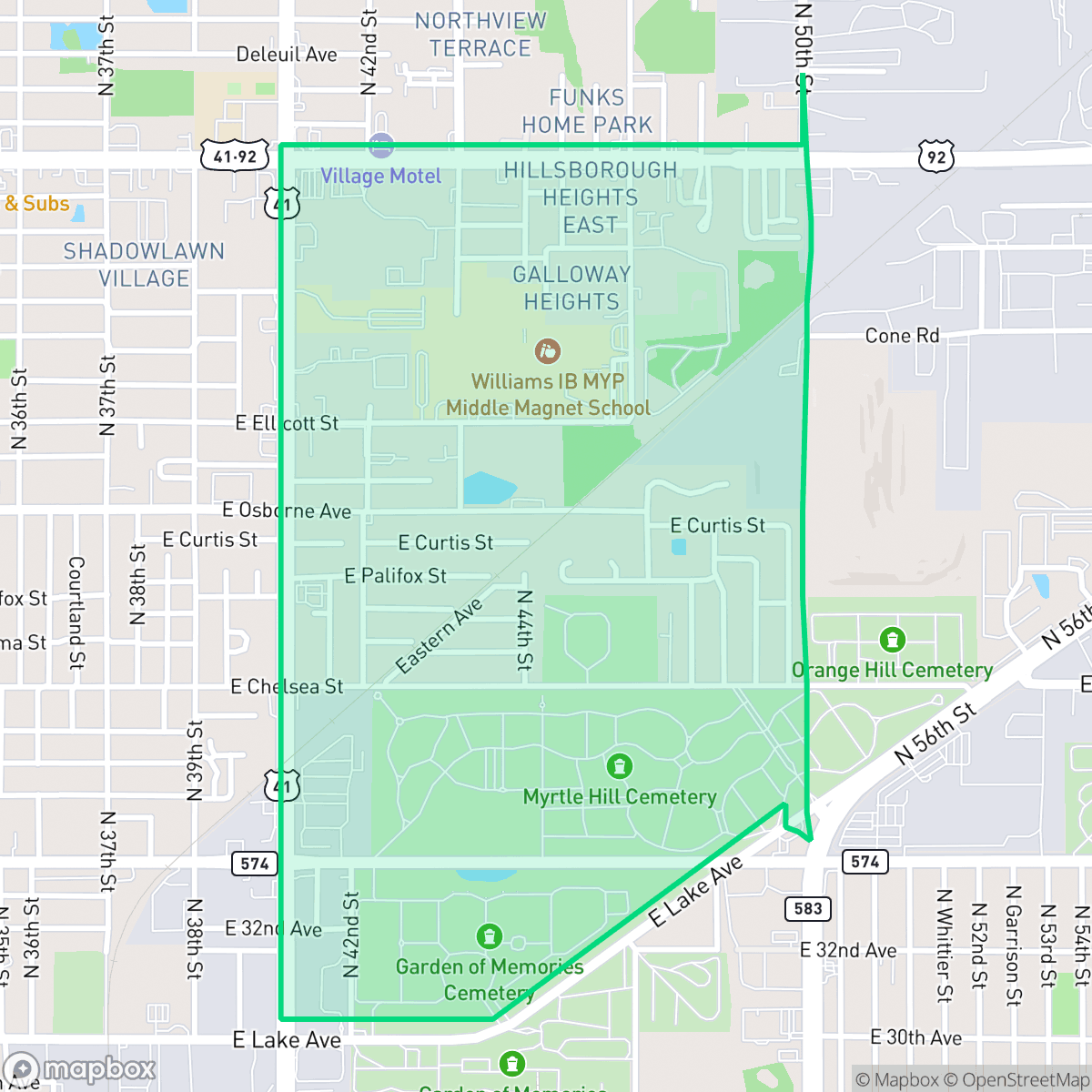 Map showing the location of Northview Hills, Tampa, FL