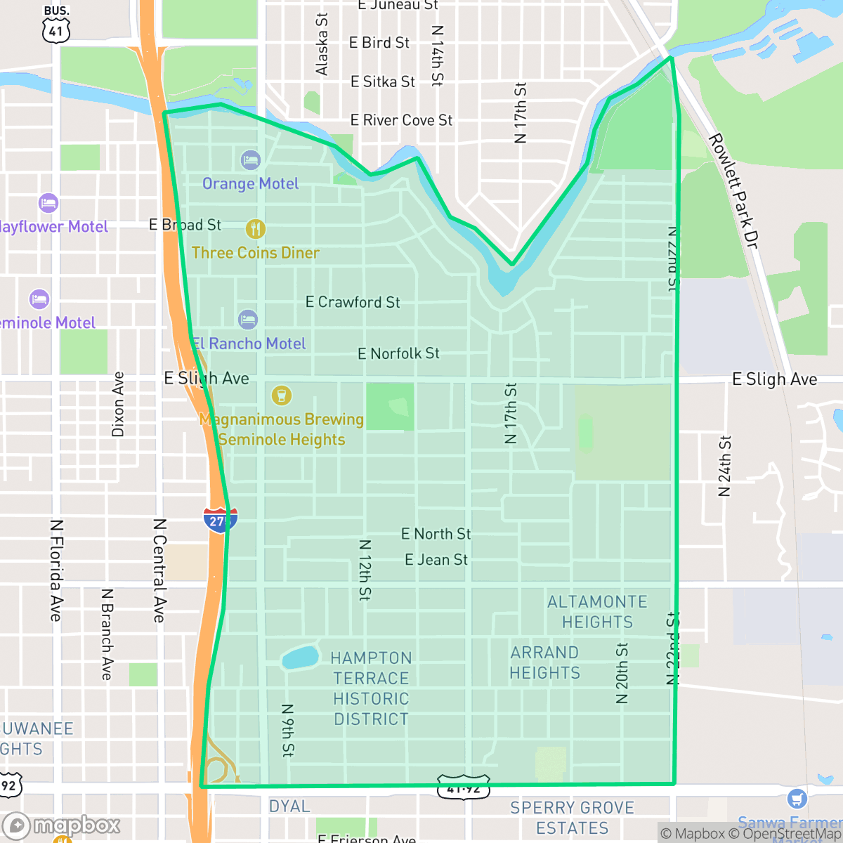 Map showing the location of Old Seminole Heights, Tampa, FL