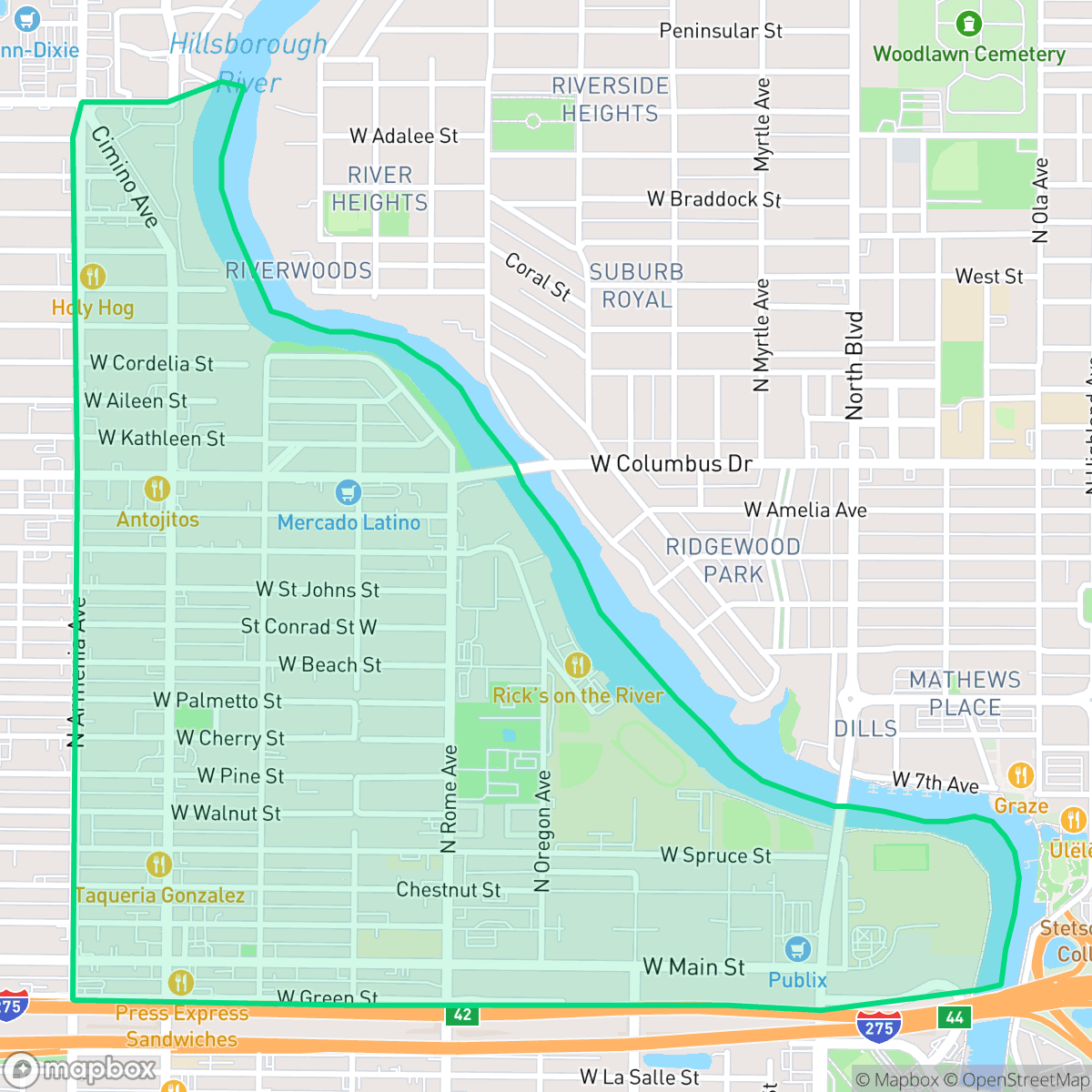 Map showing the location of Old West Tampa, Tampa, FL