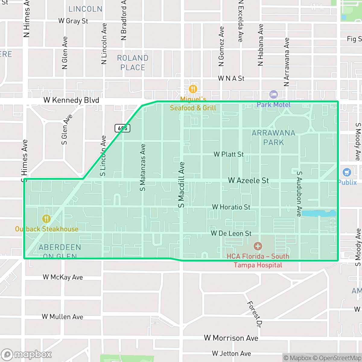 Map showing the location of Palma Ceia Pines, Tampa, FL