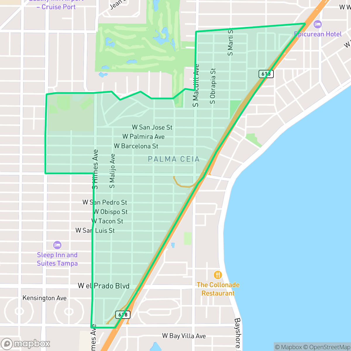 Map showing the location of Palma Ceia, Tampa, FL