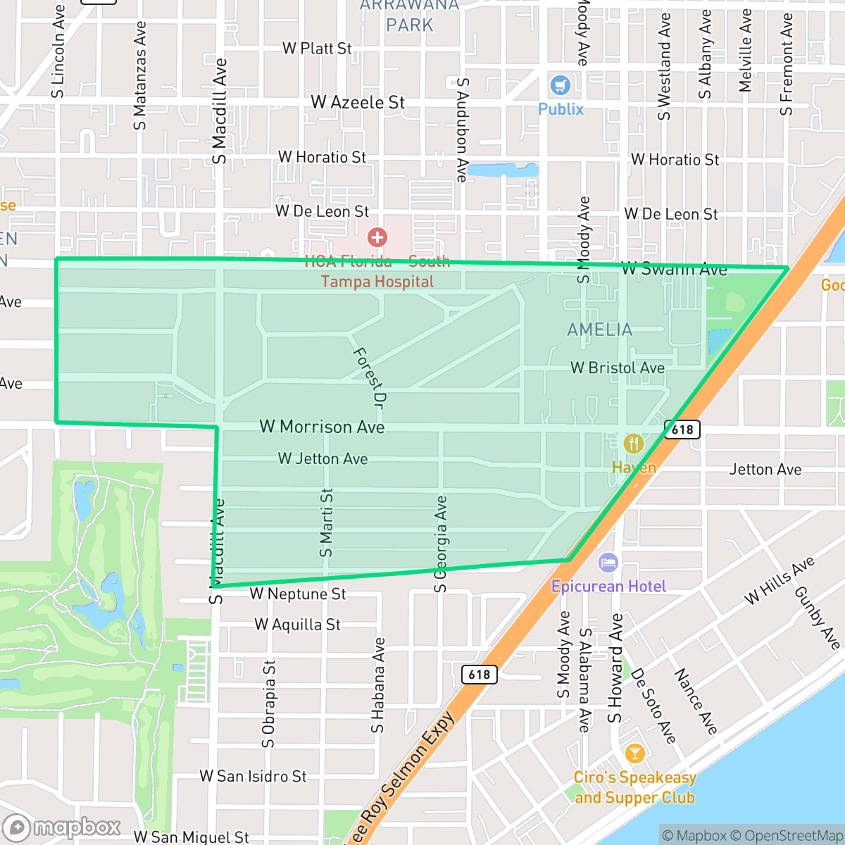 Map showing the location of Parkland Estates, Tampa, FL