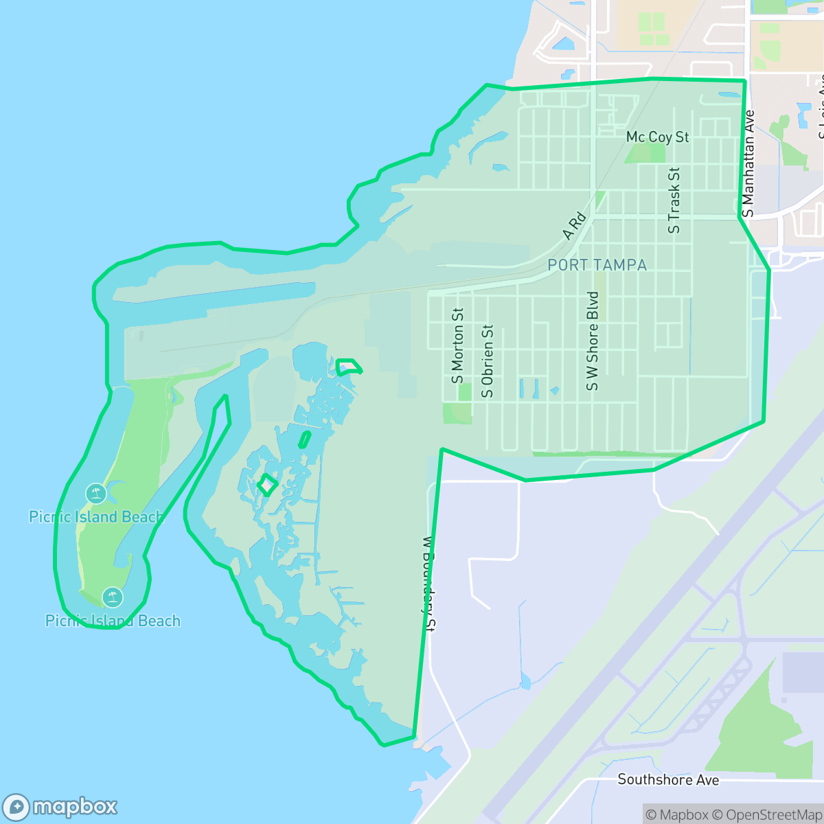 Map showing the location of Port Tampa City, Tampa, FL