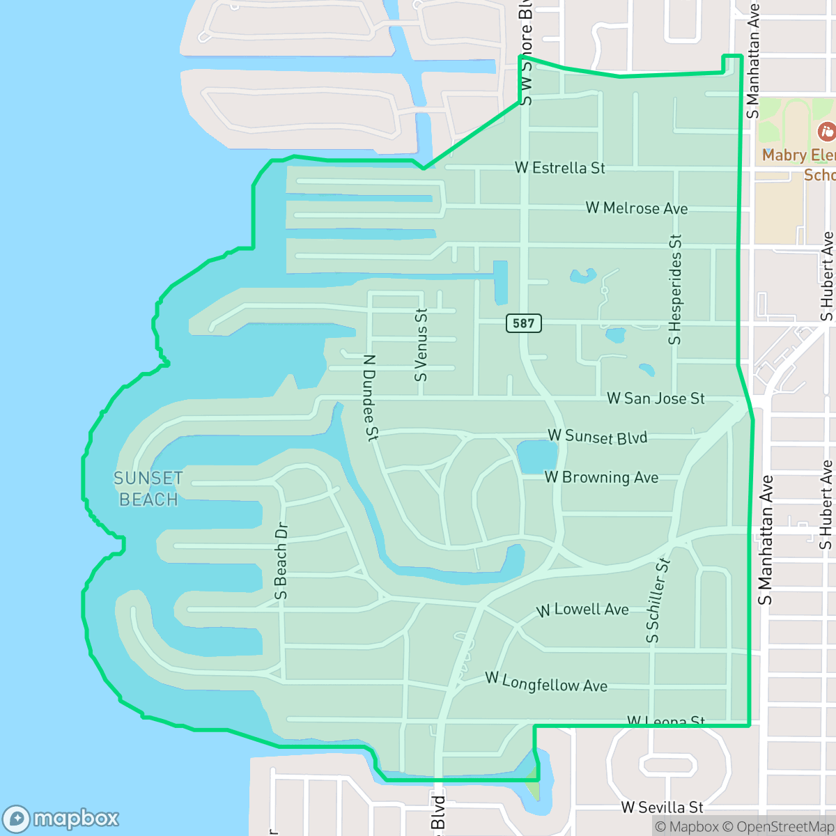 Map showing the location of Sunset Park, Tampa, FL
