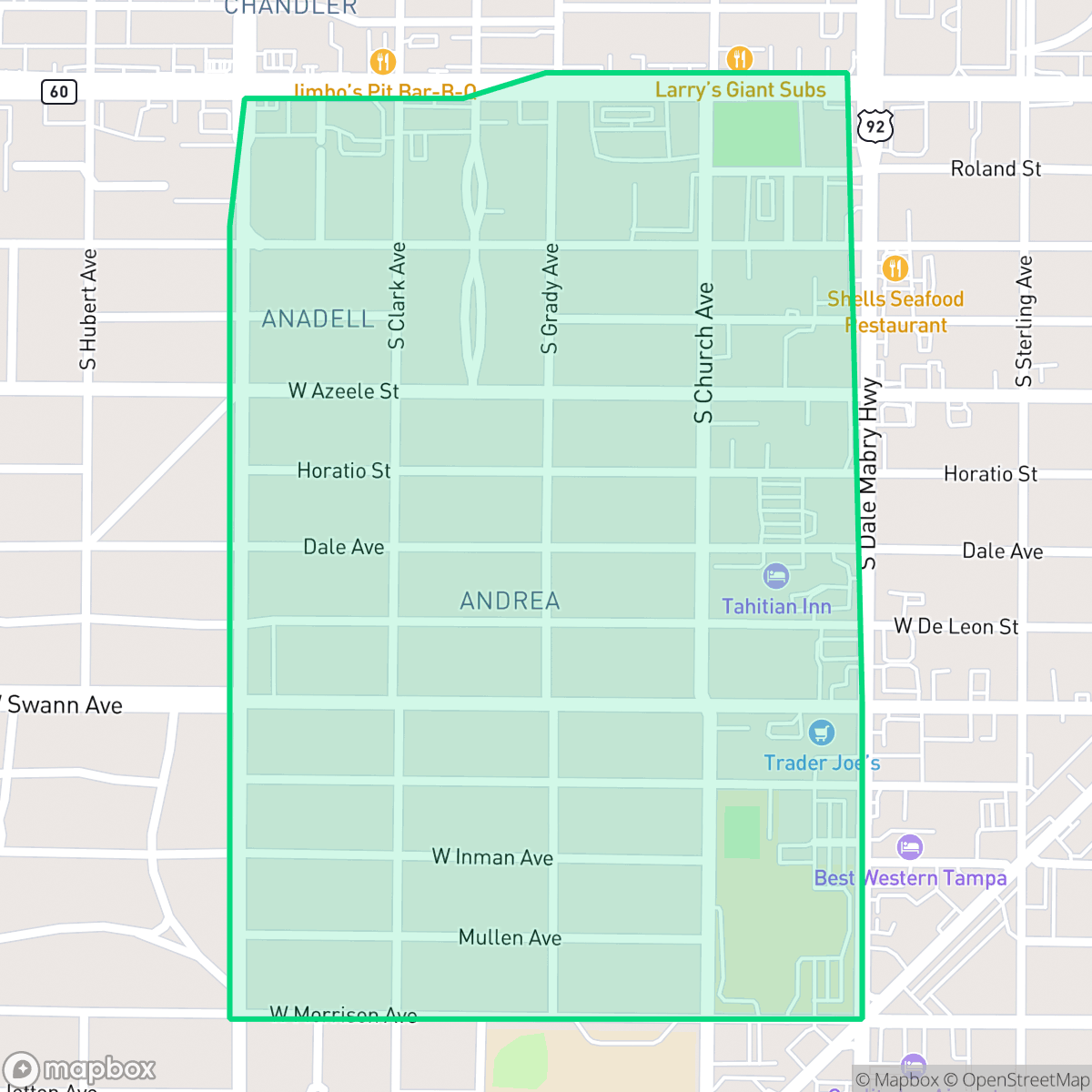 Map showing the location of Swann Estates, Tampa, FL