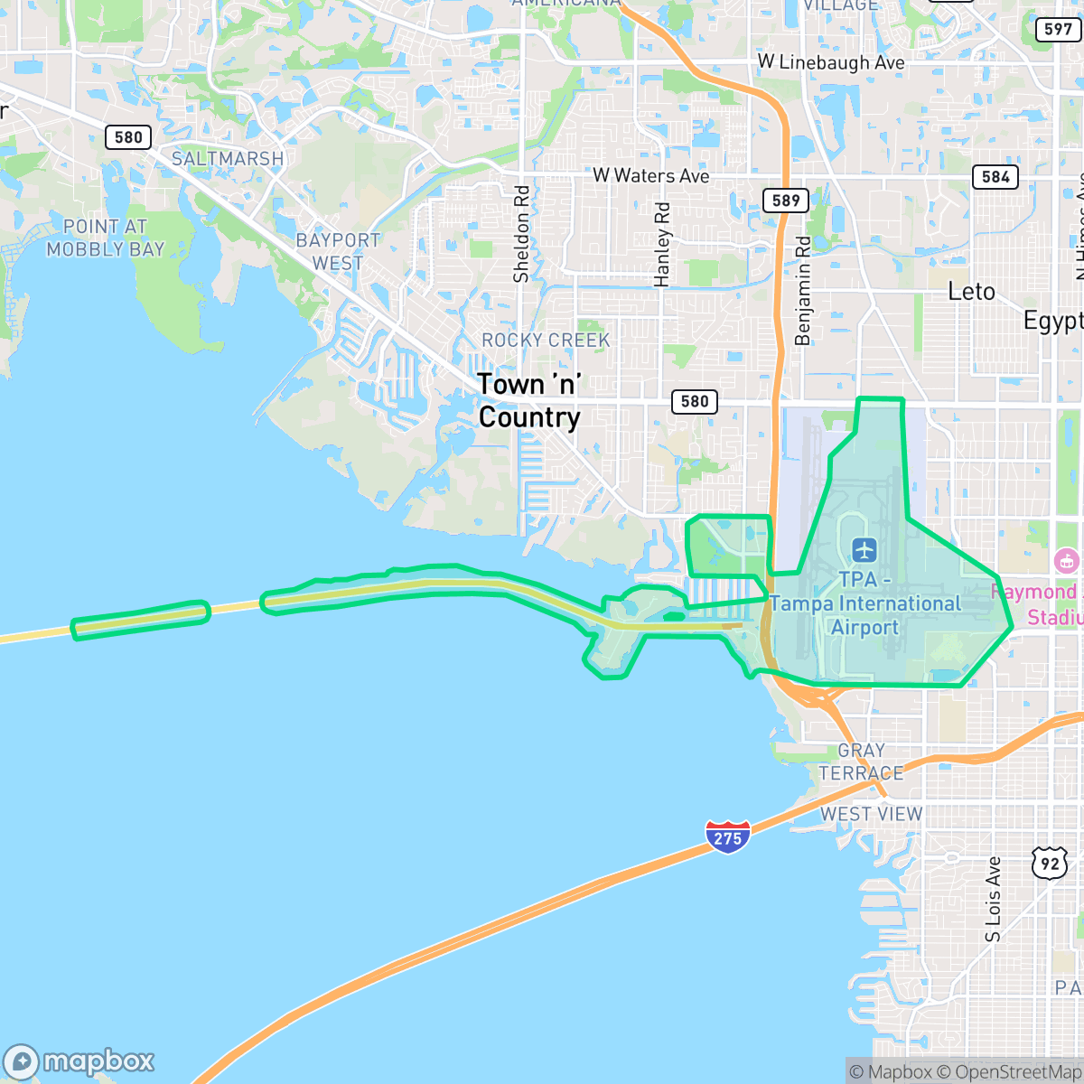 Map showing the location of Tampa International Airport Area, Tampa, FL