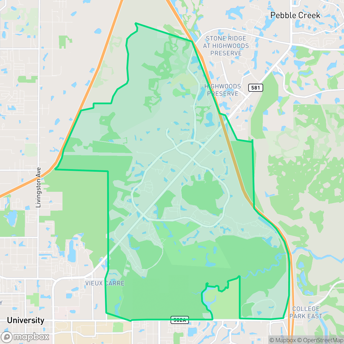 Map showing the location of Tampa Palms, Tampa, FL