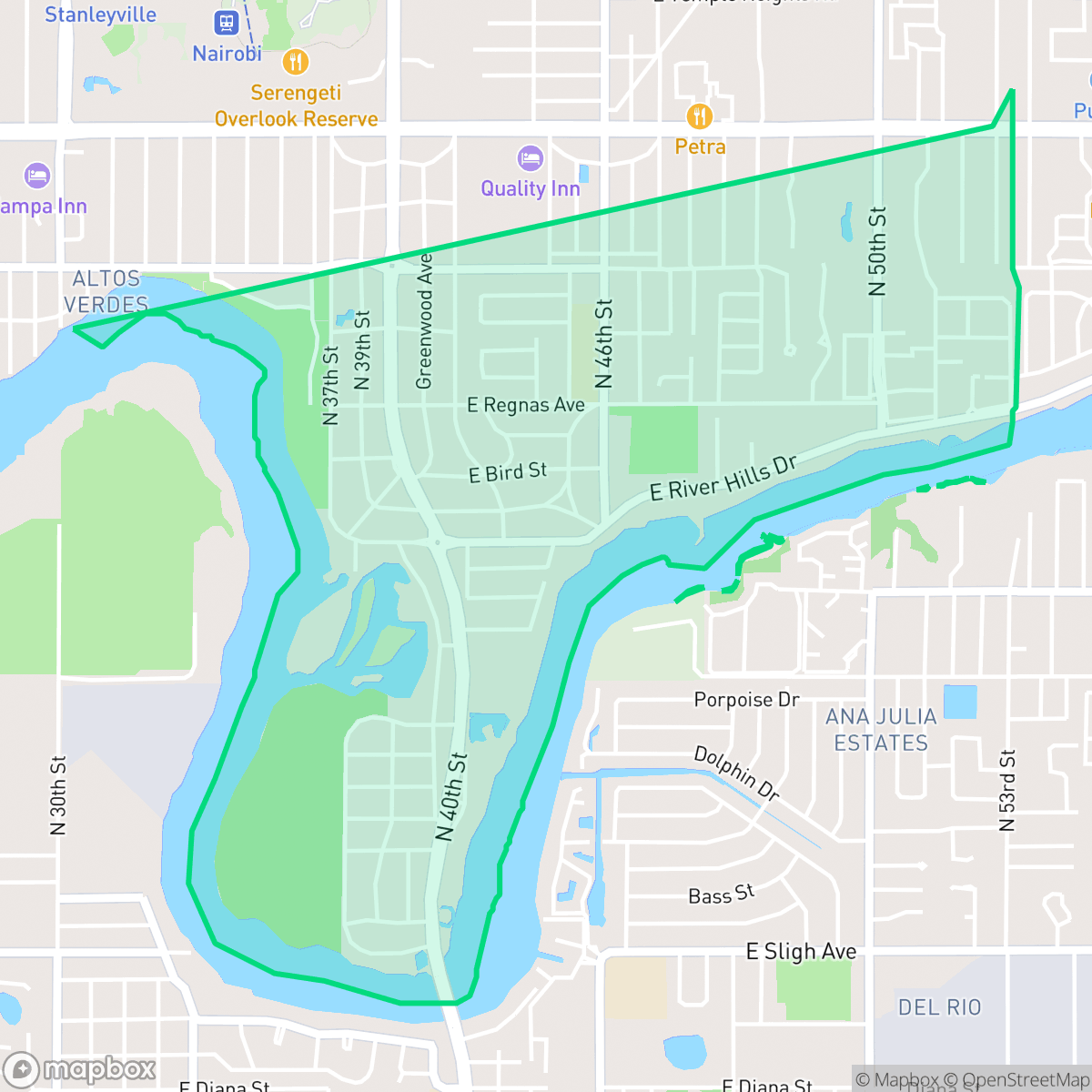 Map showing the location of Temple Crest, Tampa, FL