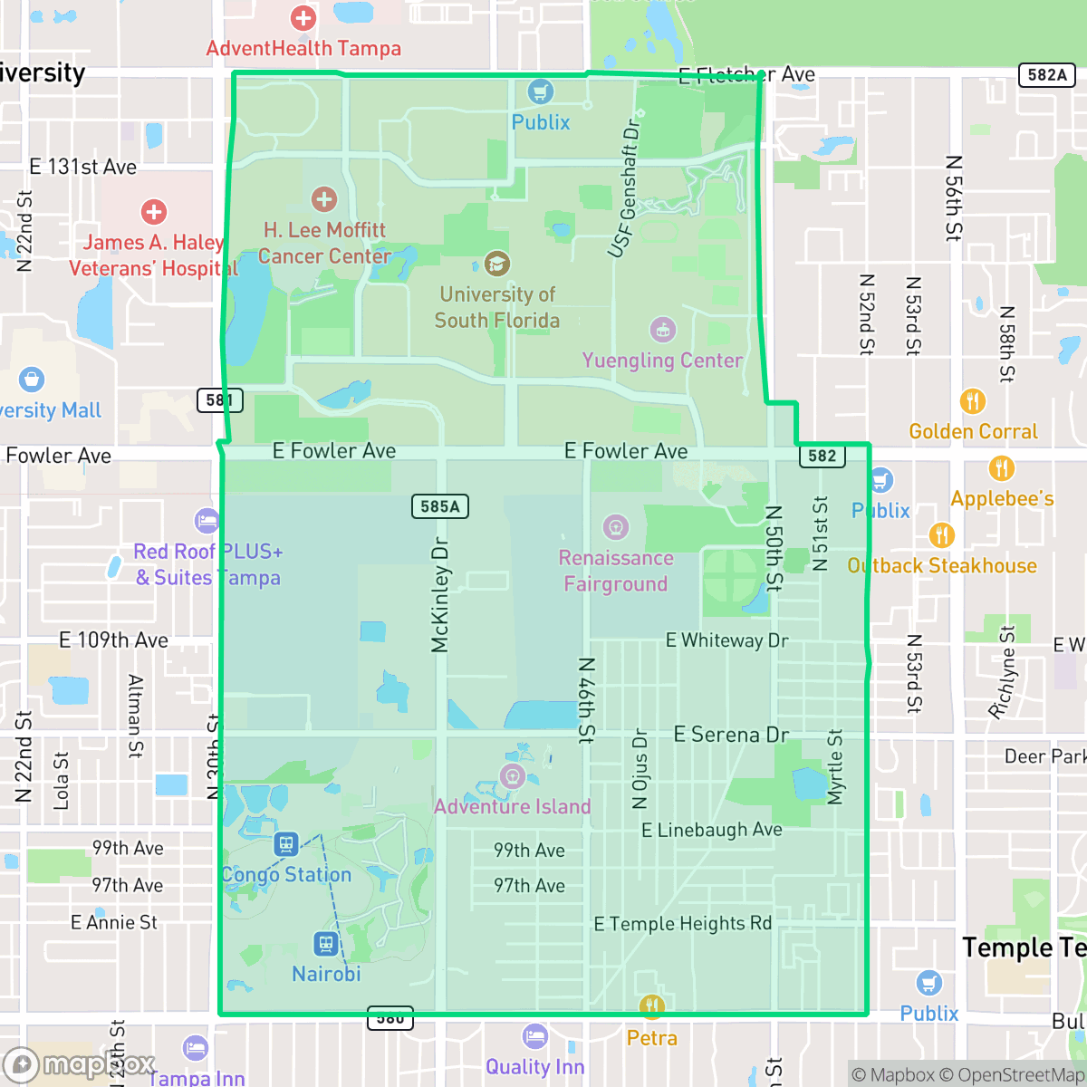 Map showing the location of Terrace Park, Tampa, FL