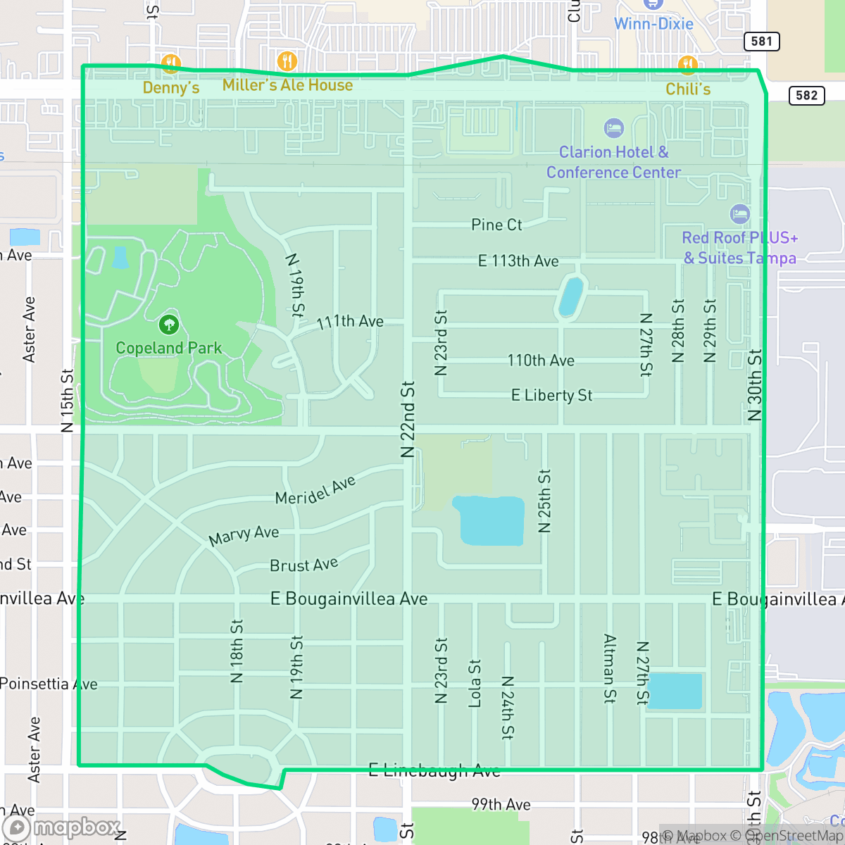 Map showing the location of University Square, Tampa, FL