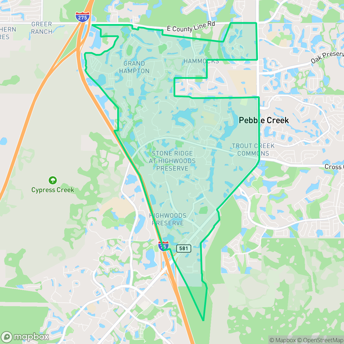 Map showing the location of West Meadows, Tampa, FL