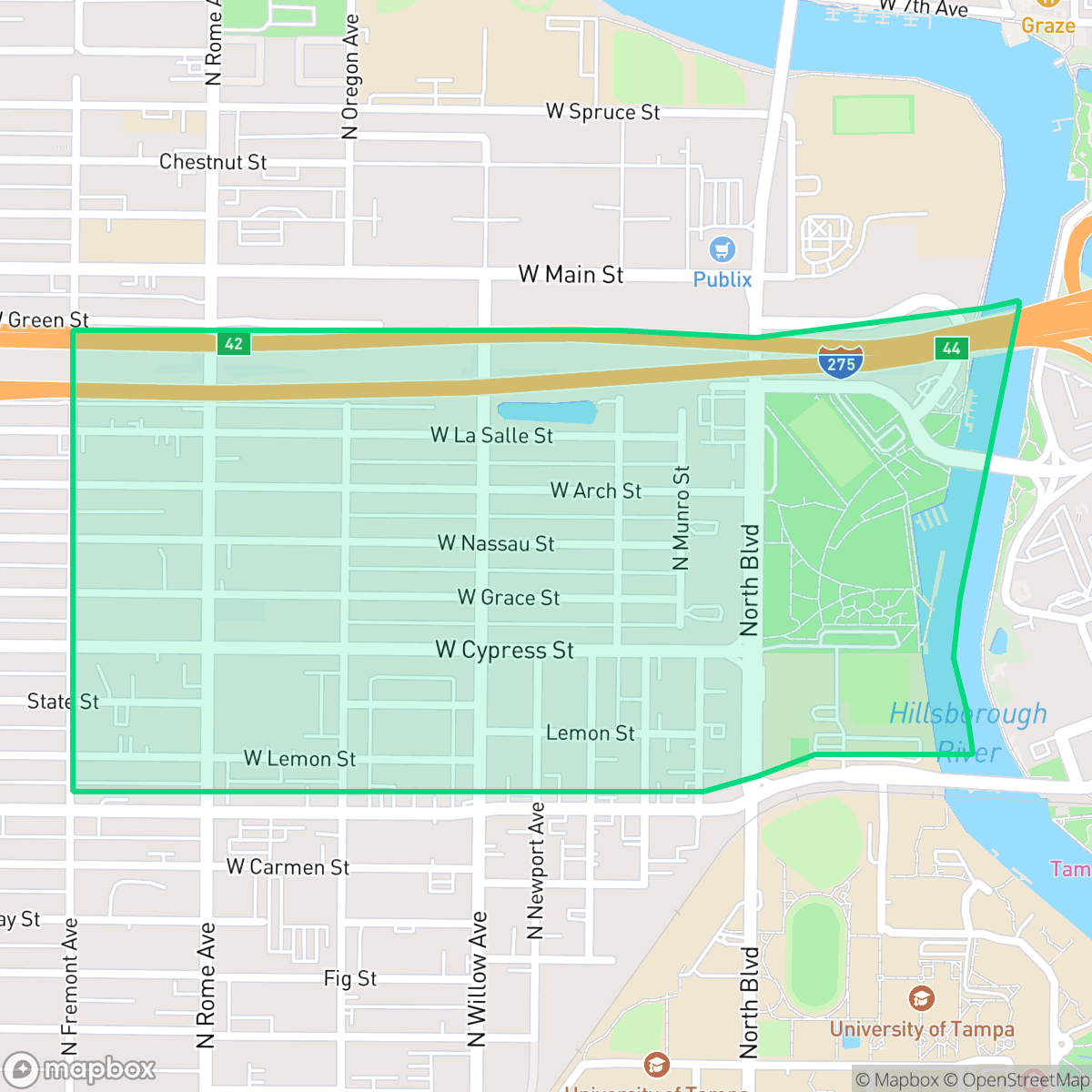 Map showing the location of West Riverfront, Tampa, FL