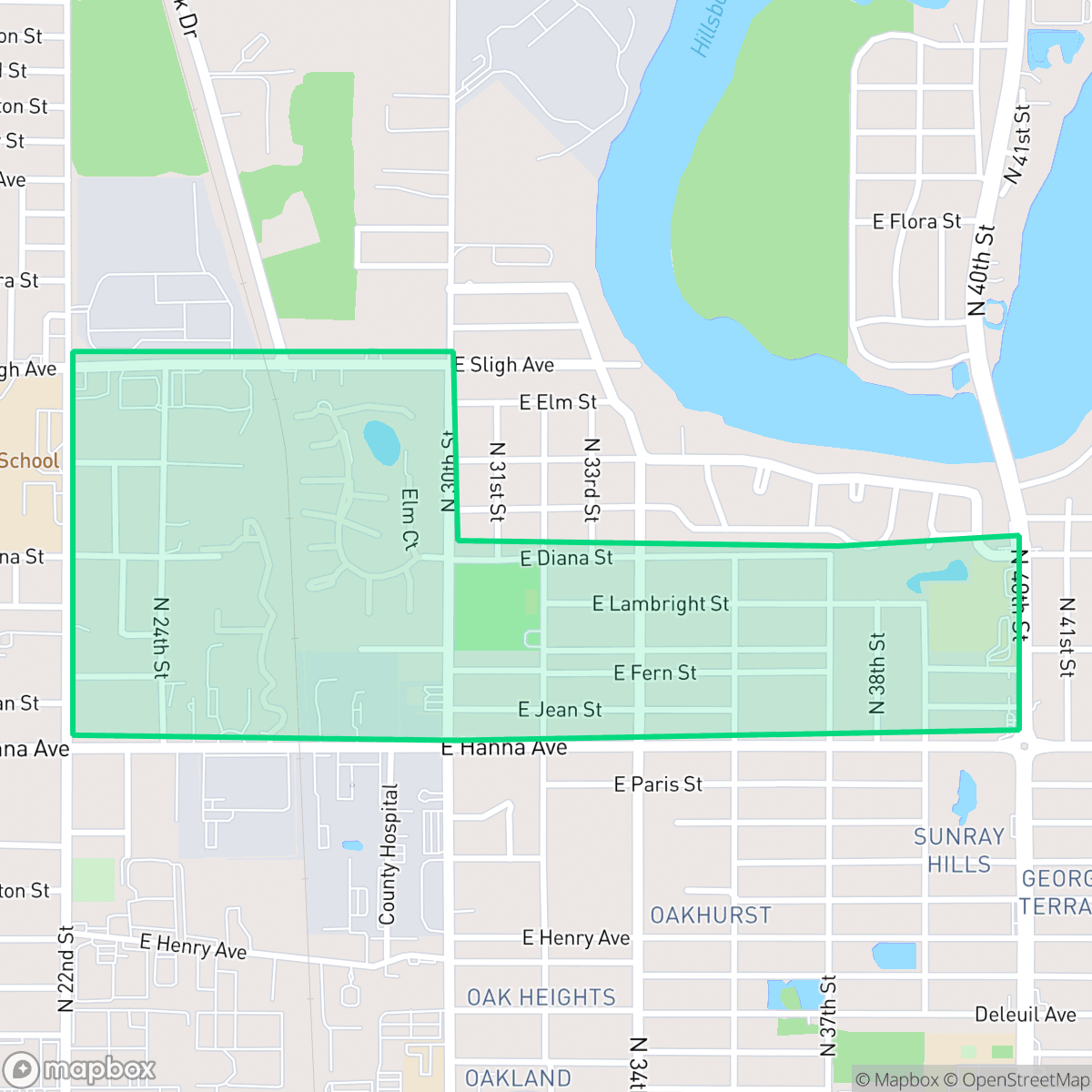 Map showing the location of Woodland Terrace, Tampa, FL