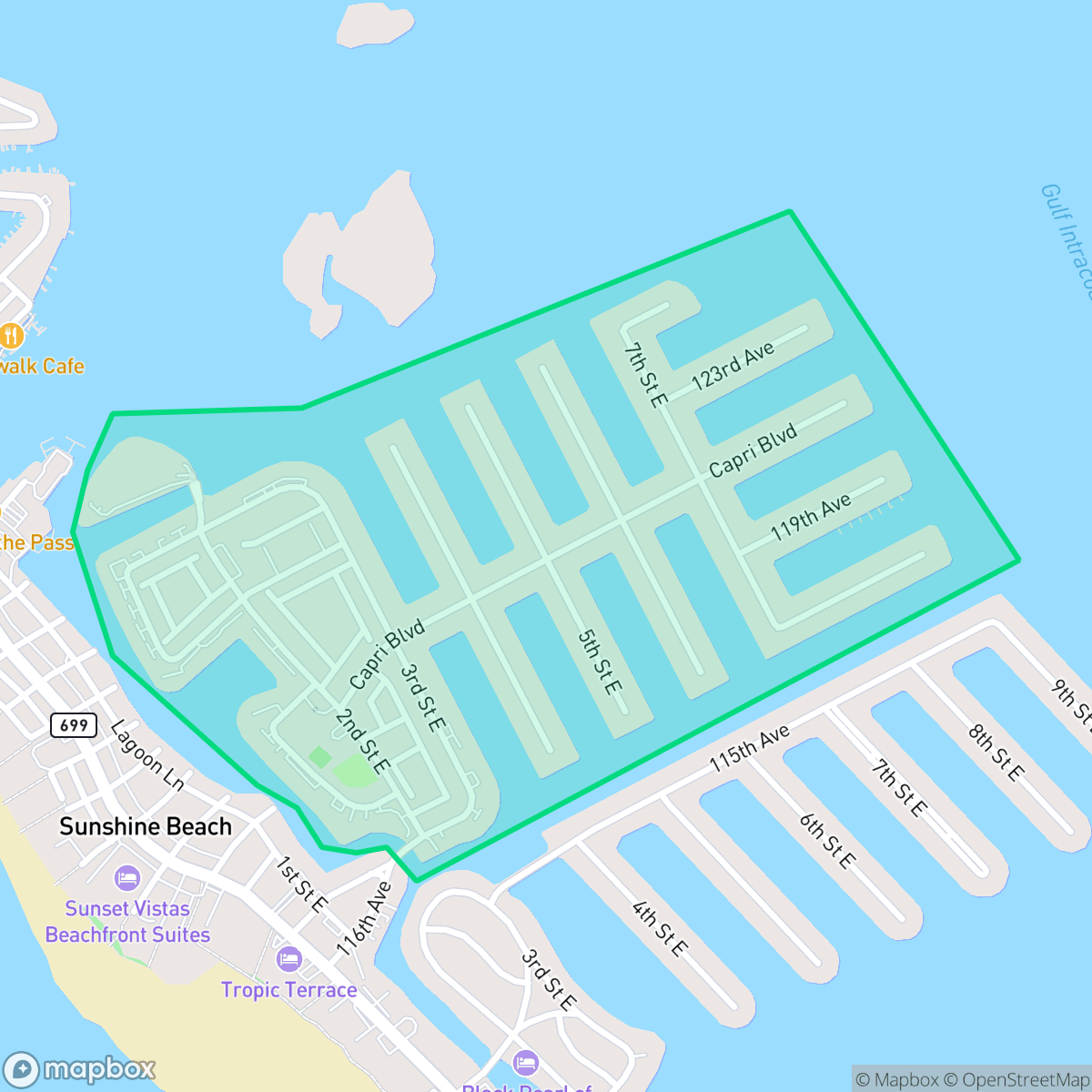 Map showing the location of Isle of Capri, Treasure Island, FL