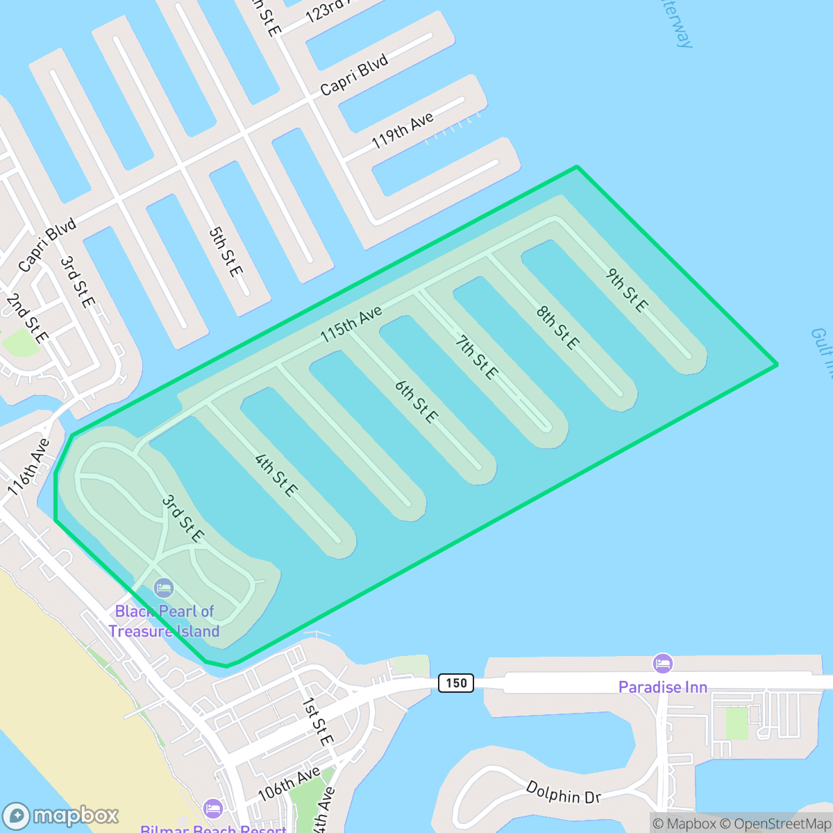 Map showing the location of Isle of Palms, Treasure Island, FL