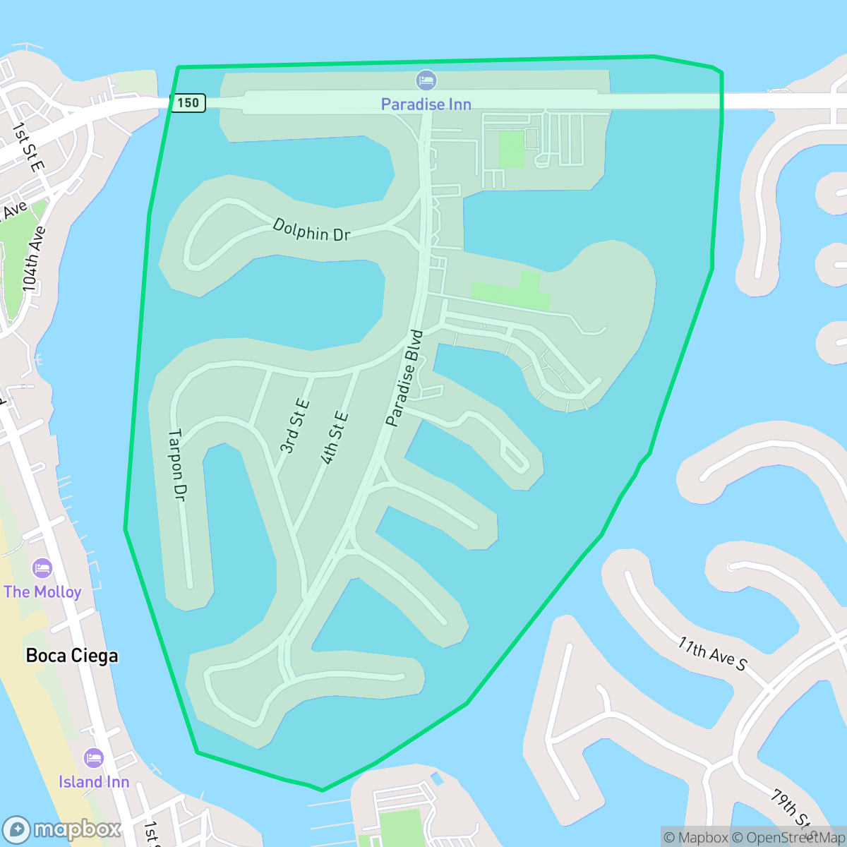 Map showing the location of Paradise Island, Treasure Island, FL