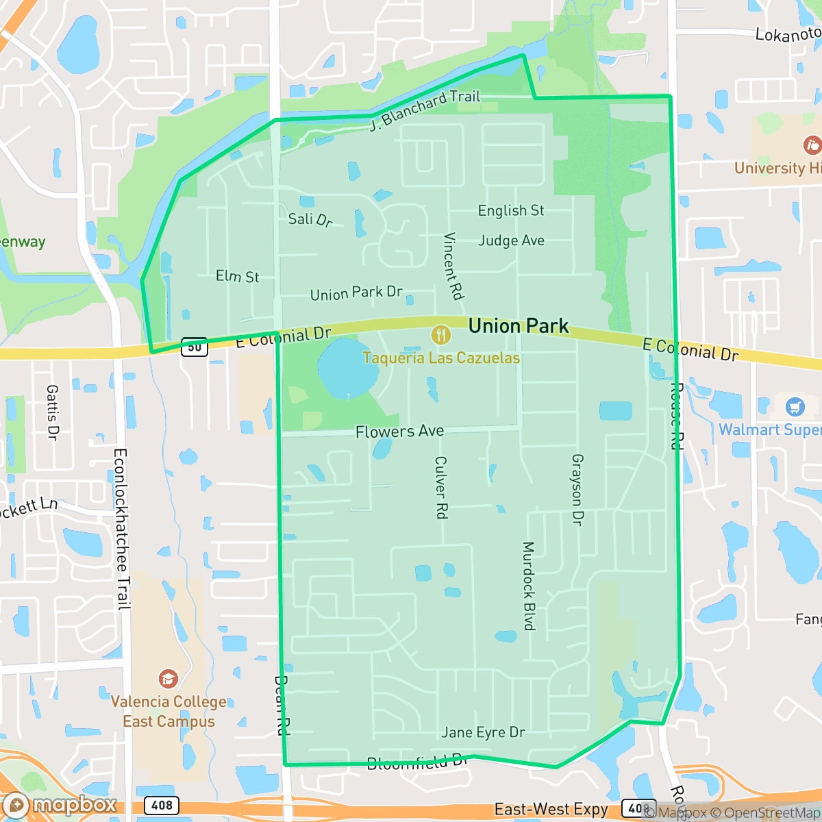 Map showing the location of Union Park, FL — coverage area