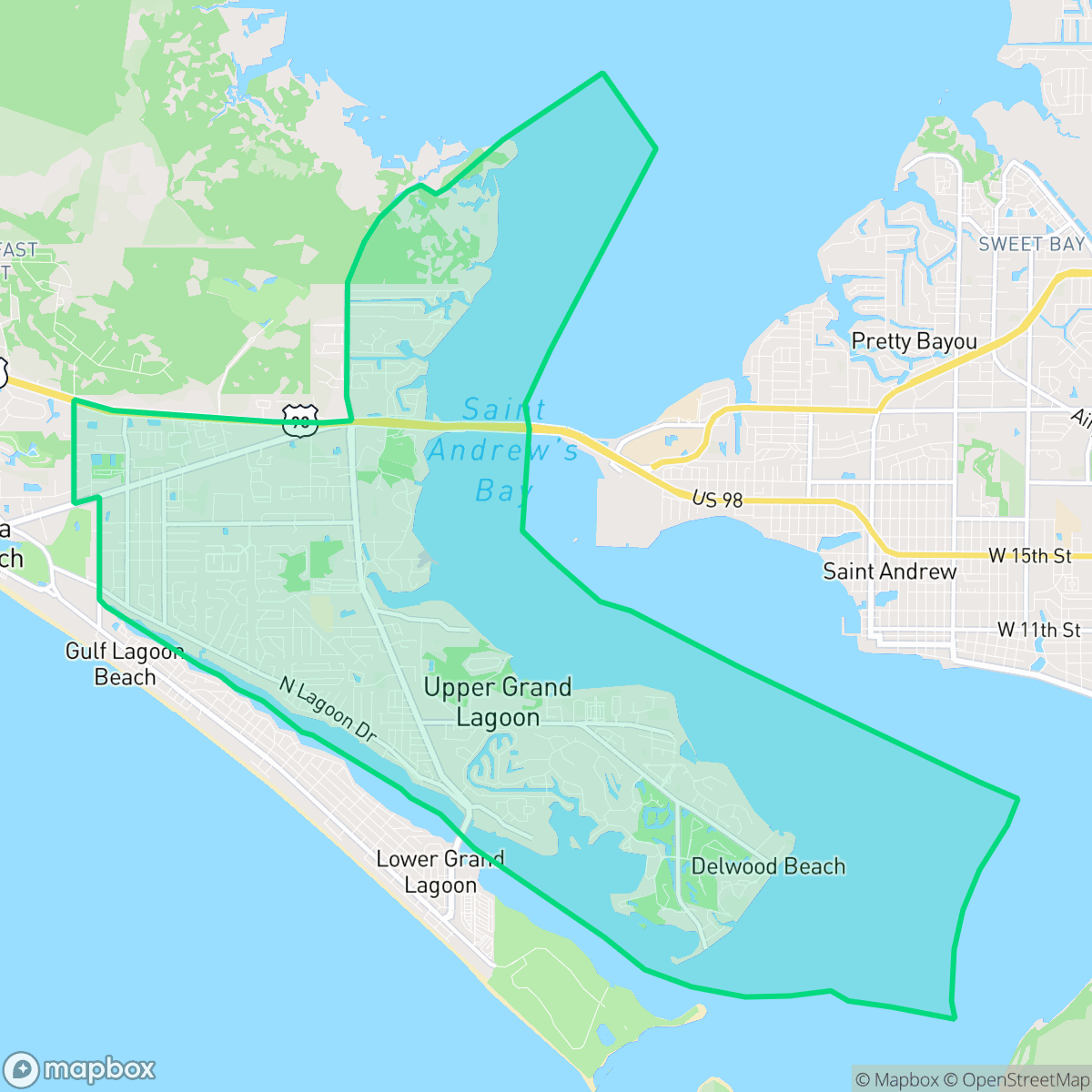 Map showing the location of Upper Grand Lagoon, FL — coverage area