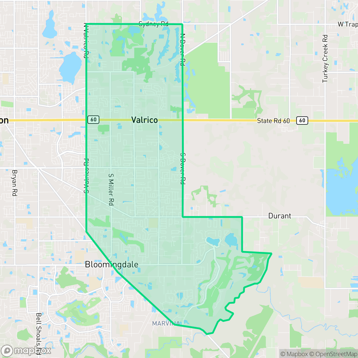Map showing the location of Valrico, FL — coverage area