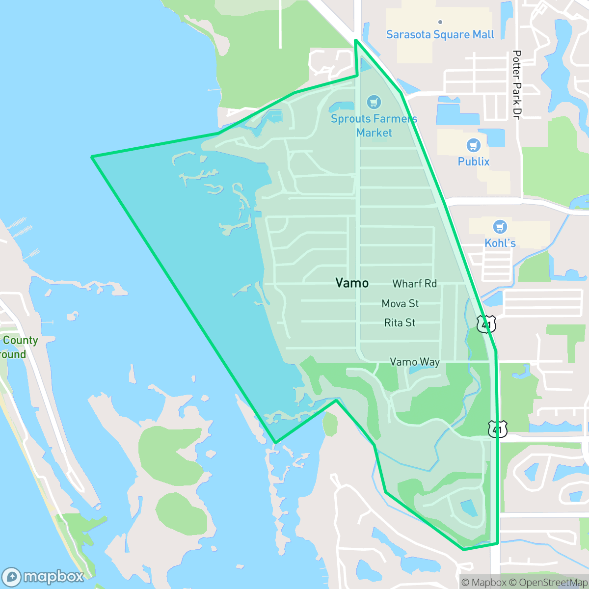Map showing the location of Vamo, FL — coverage area