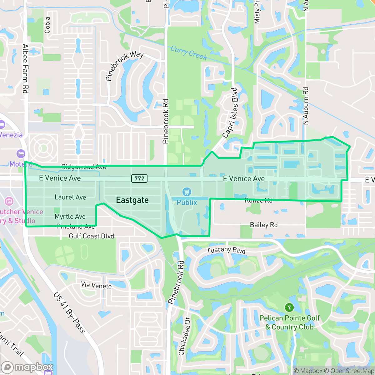 Map showing the location of East Venice Ave, Venice, FL