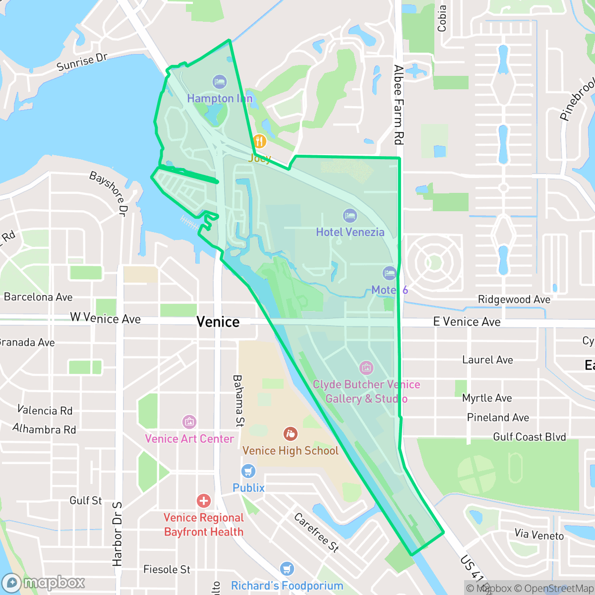 Map showing the location of Gateway/ Waterway, Venice, FL