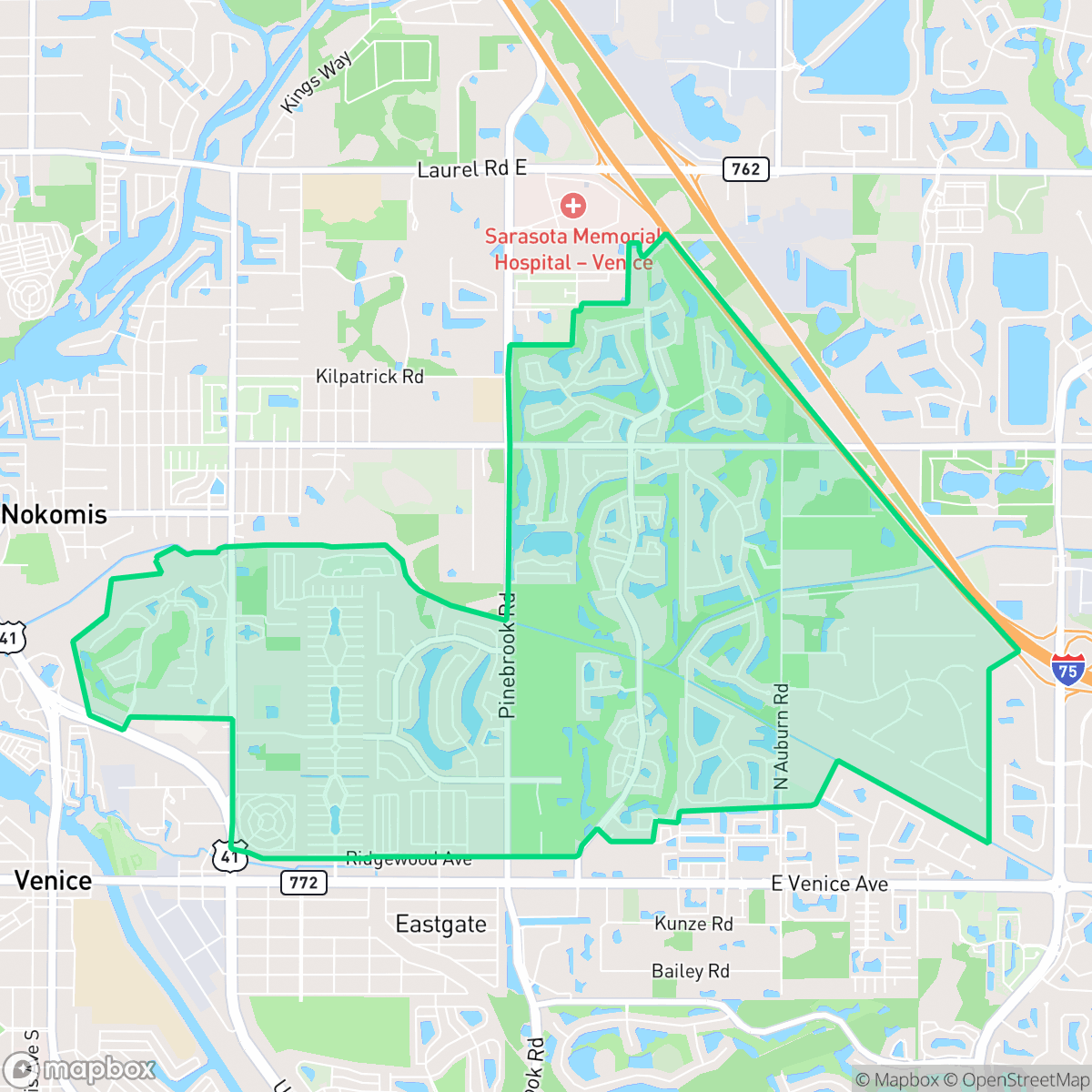 Map showing the location of Pinebrook, Venice, FL