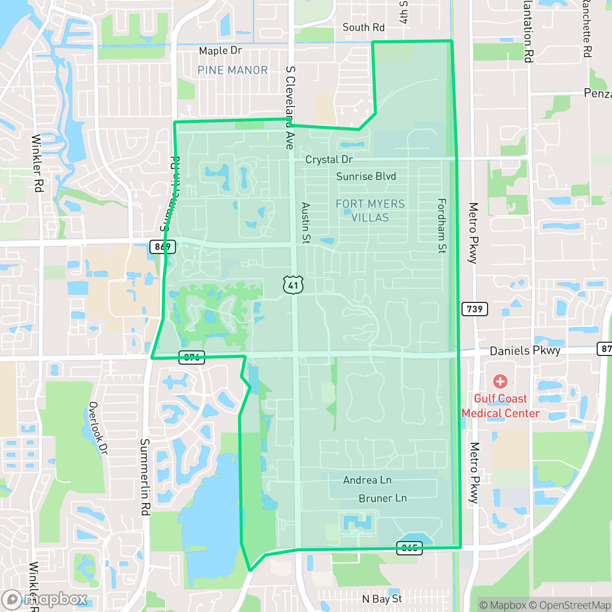 Map showing the location of Villas, FL — coverage area