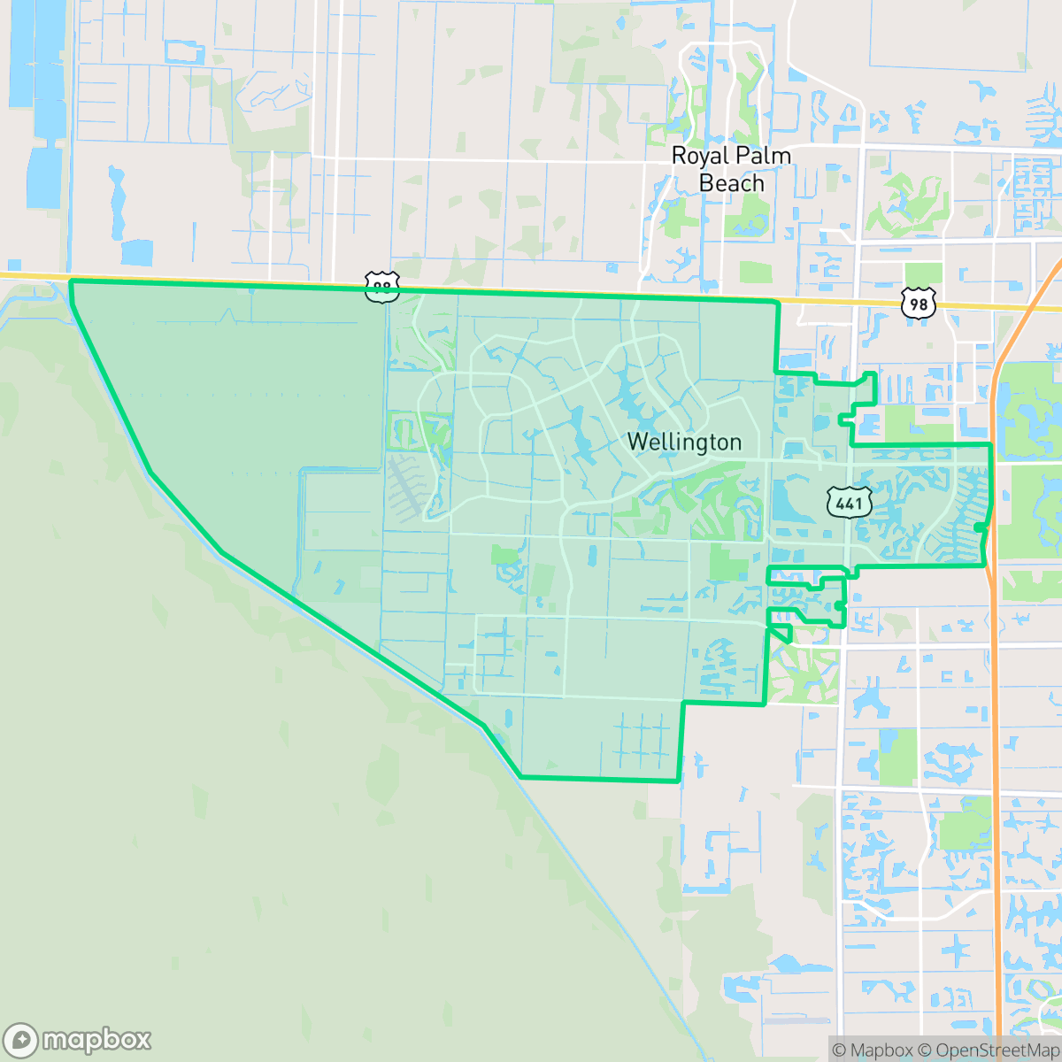 Map showing the location of Wellington, FL — coverage area