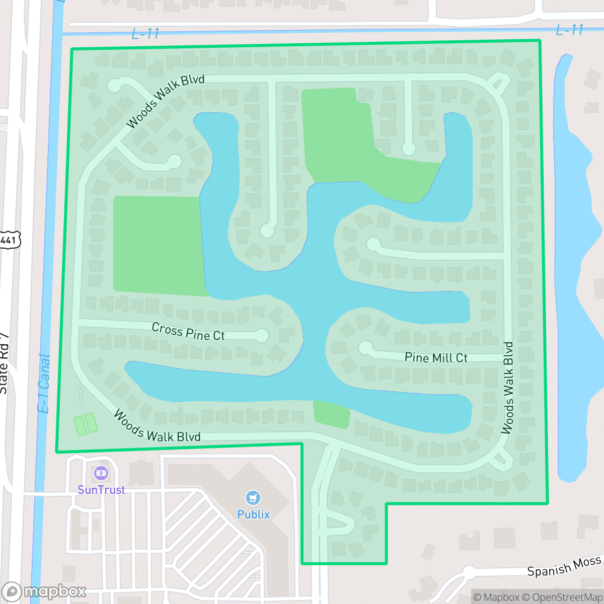 Map showing the location of Woods Walk, Wellington, FL