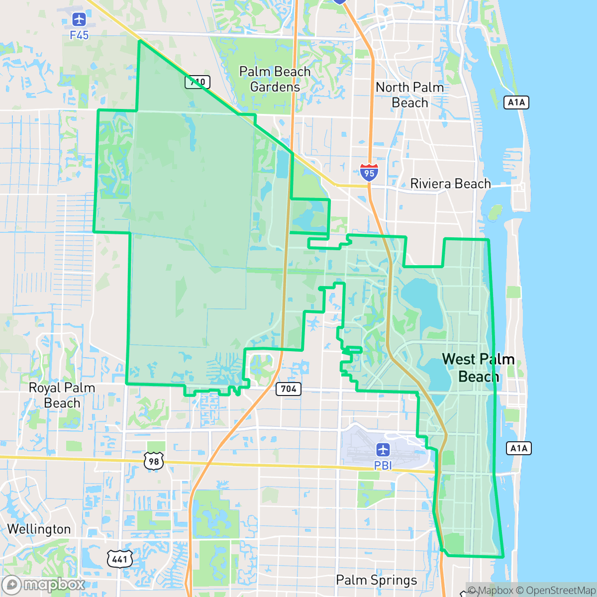 Map showing the location of West Palm Beach, FL — coverage area