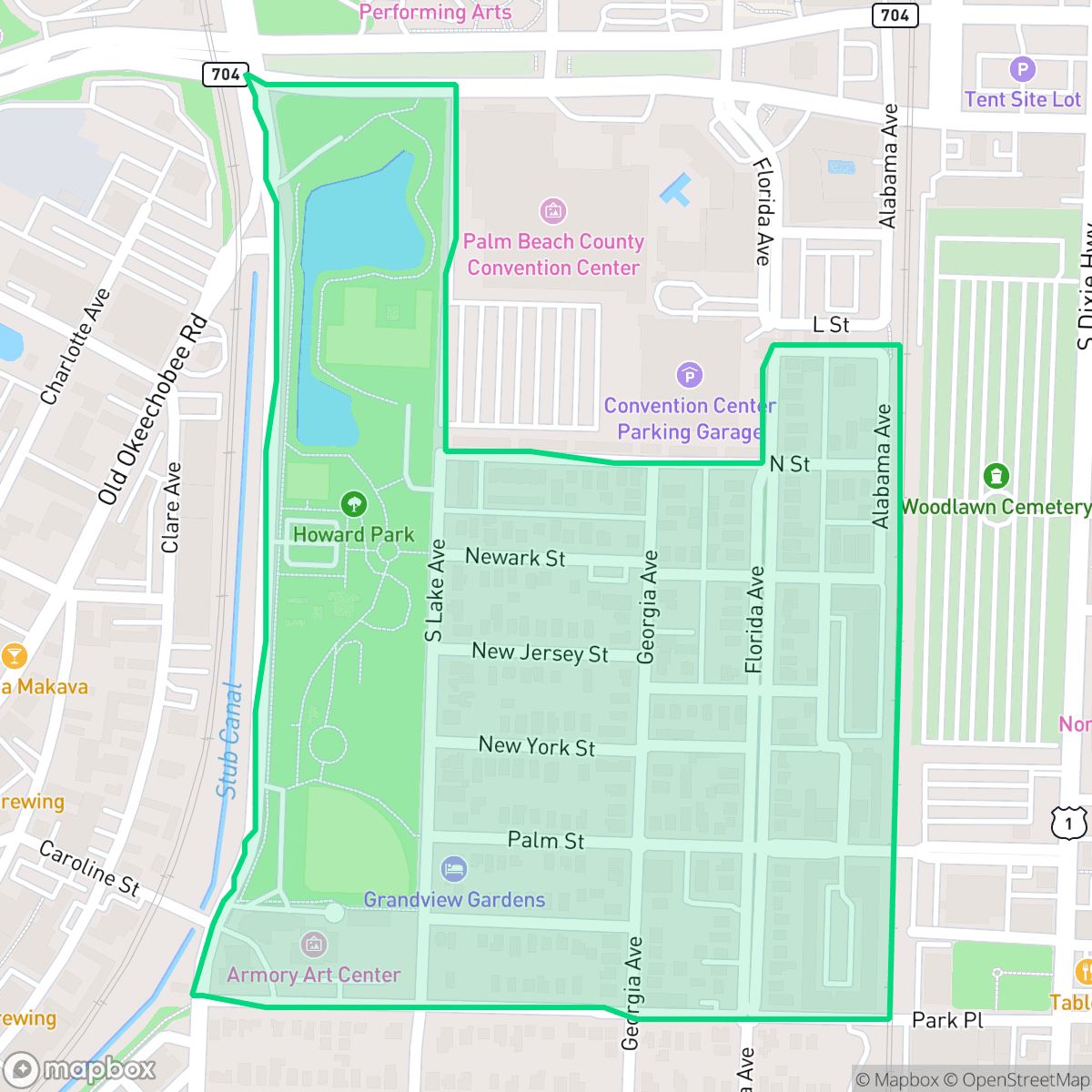 Map showing the location of Grandview Heights, West Palm Beach, FL