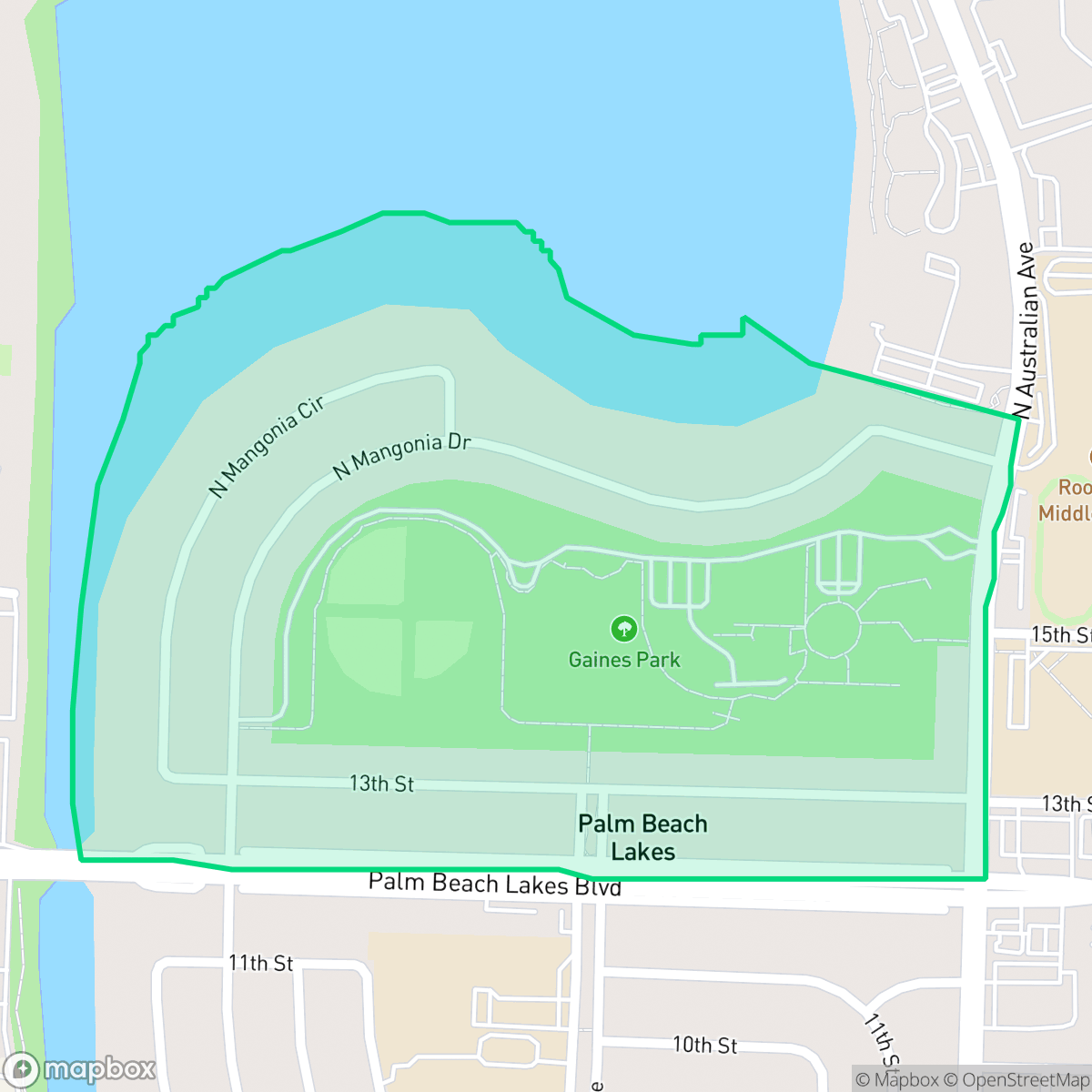 Map showing the location of Lake Mangonia, West Palm Beach, FL