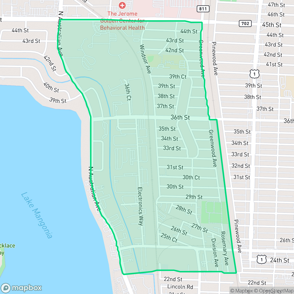 Map showing the location of Northwood Hills, West Palm Beach, FL
