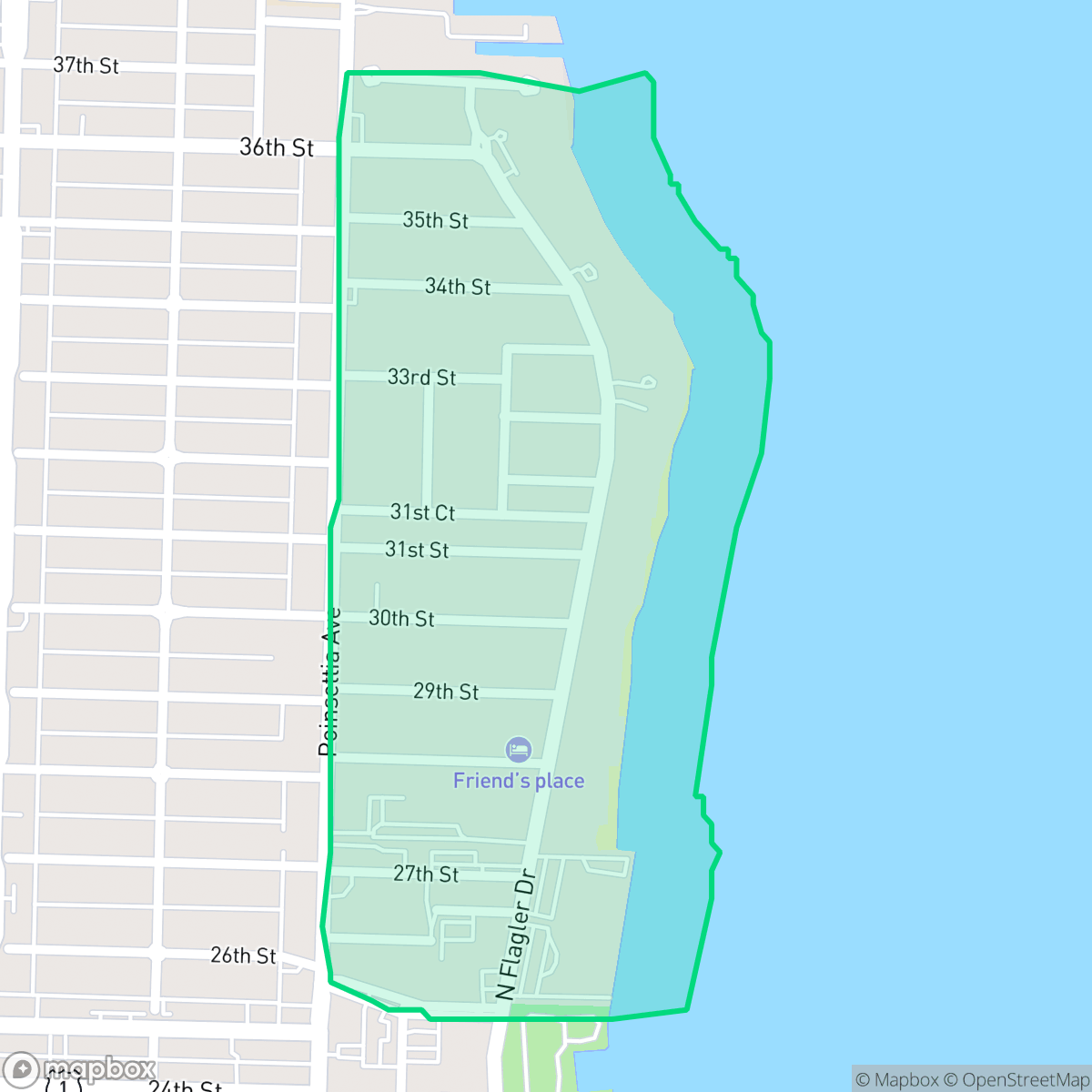 Map showing the location of Northwood Shores, West Palm Beach, FL