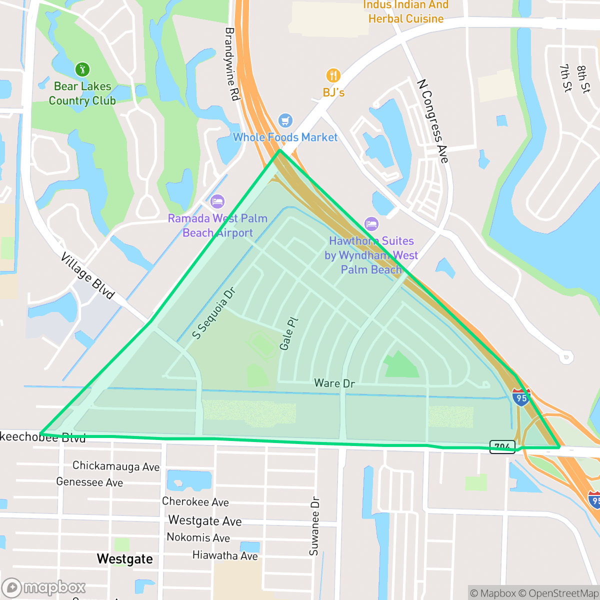 Map showing the location of Palm Beach Lakes, West Palm Beach, FL