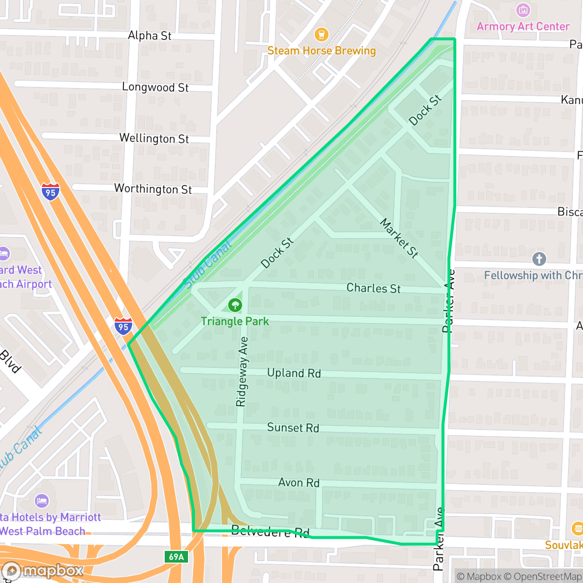 Map showing the location of Pineapple Park, West Palm Beach, FL