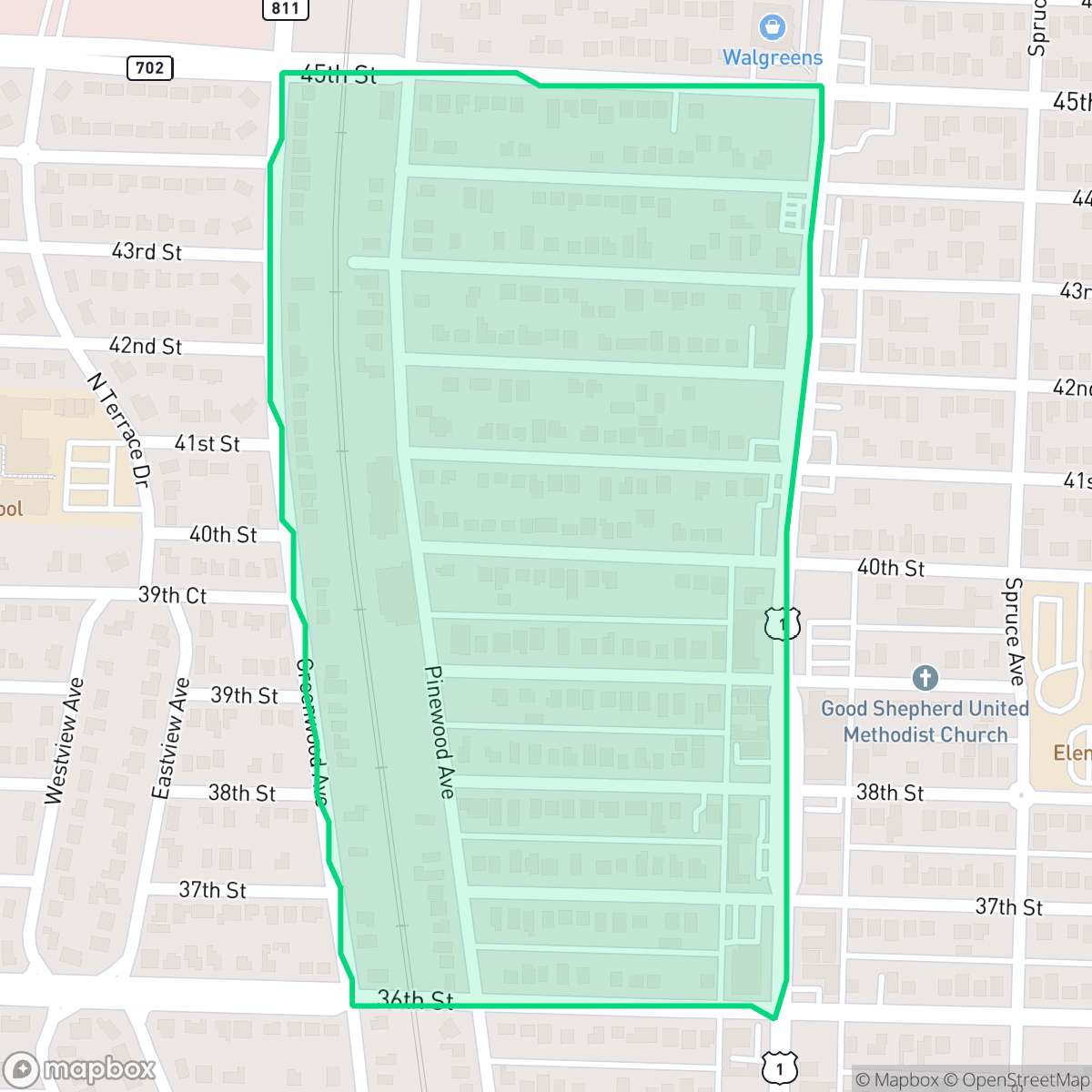 Map showing the location of Pinewood Park, West Palm Beach, FL