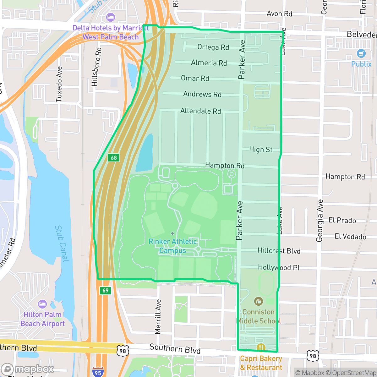 Map showing the location of Poinciana Park, West Palm Beach, FL