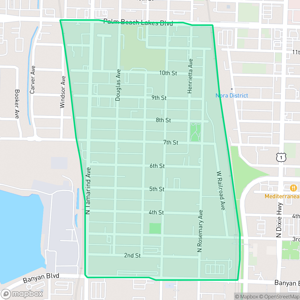 Map showing the location of Progressive North West, West Palm Beach, FL