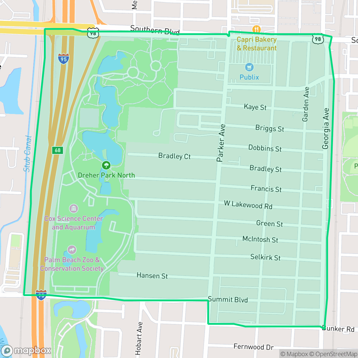 Map showing the location of Southwest, West Palm Beach, FL