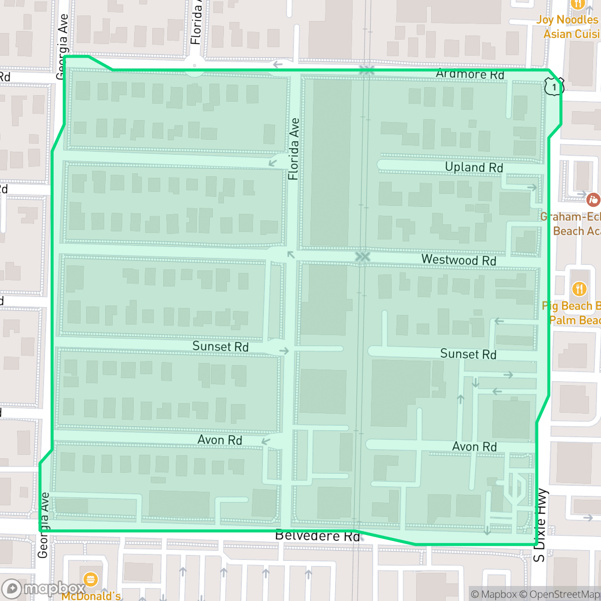 Map showing the location of Sunshine Park, West Palm Beach, FL