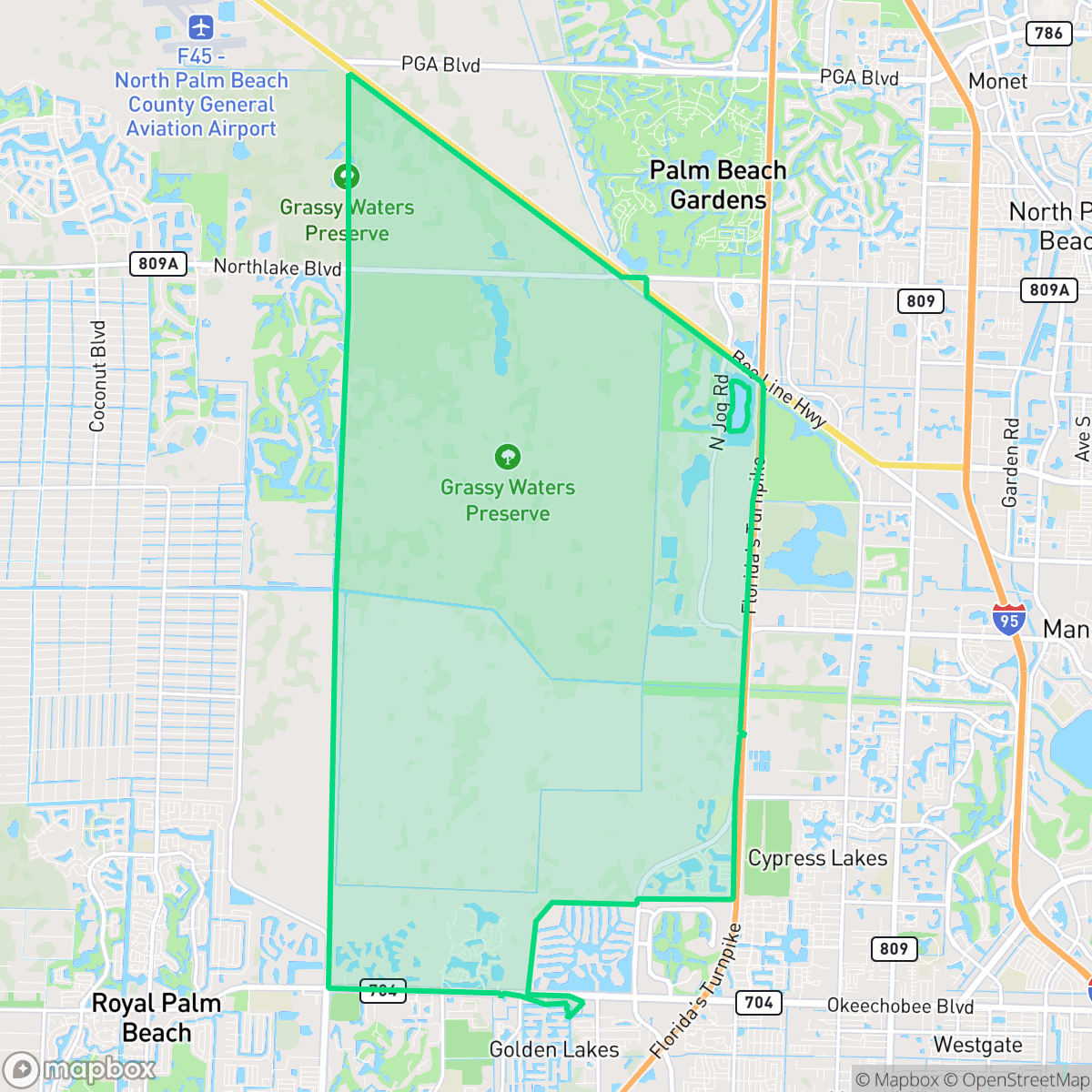 Map showing the location of Water Catchment Area, West Palm Beach, FL
