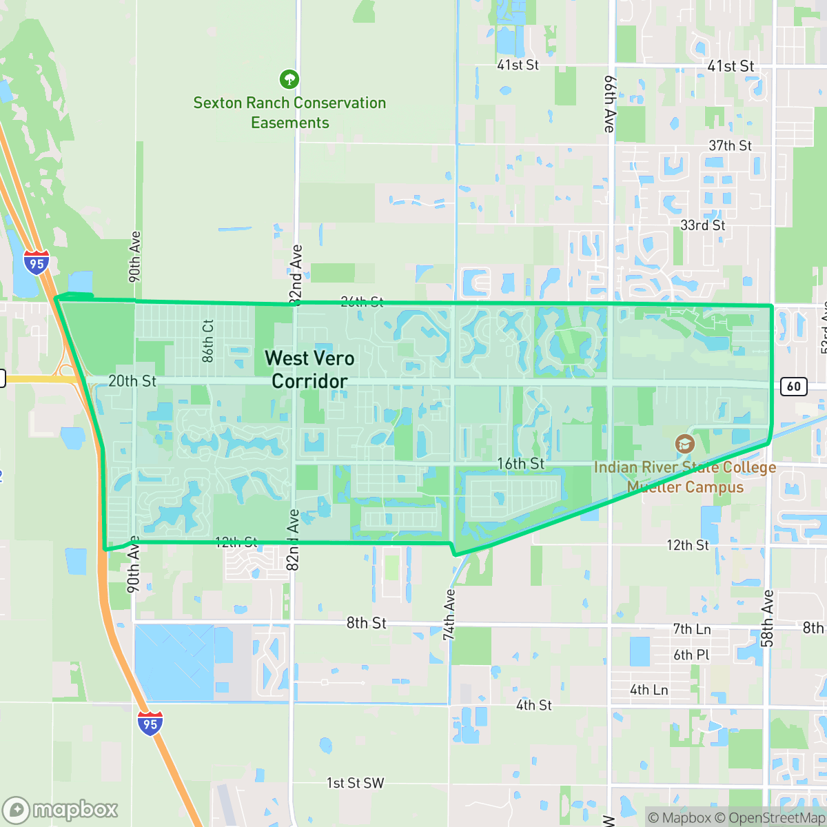 Map showing the location of West Vero Corridor, FL — coverage area
