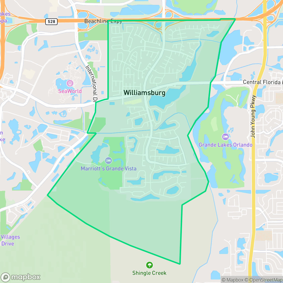 Map showing the location of Williamsburg, FL — coverage area
