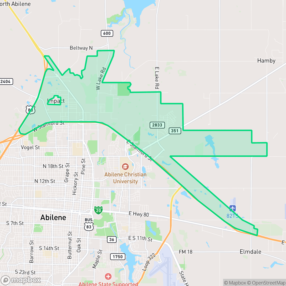 Map showing the location of Buck Creek, Abilene, TX