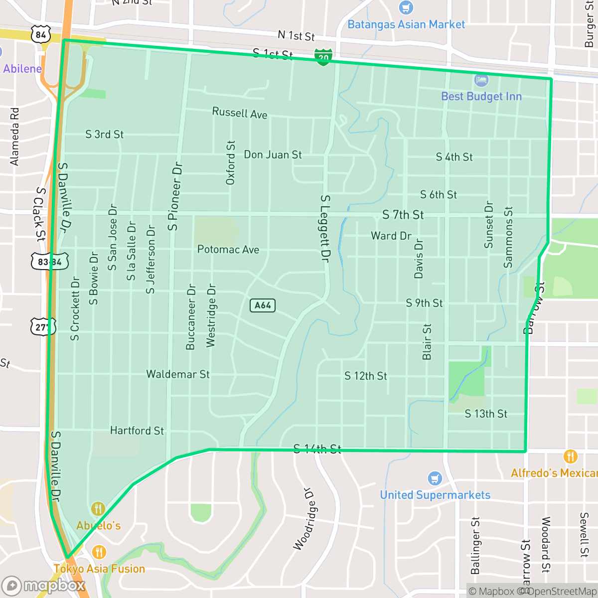 Map showing the location of Elmwood, Abilene, TX