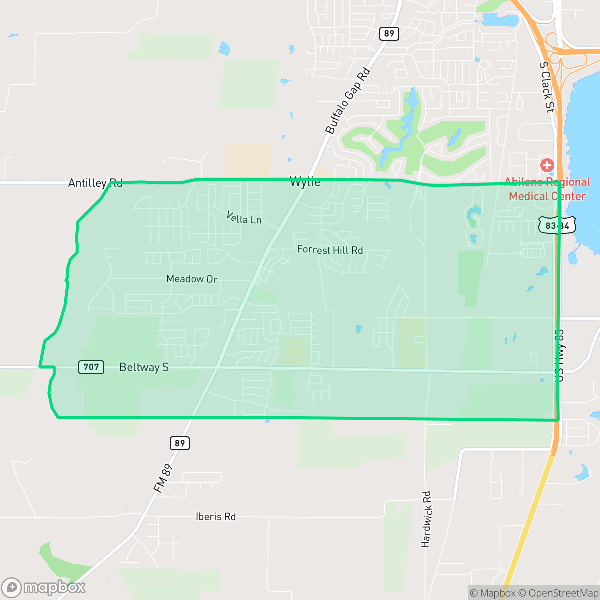 Map showing the location of Far Southside, Abilene, TX
