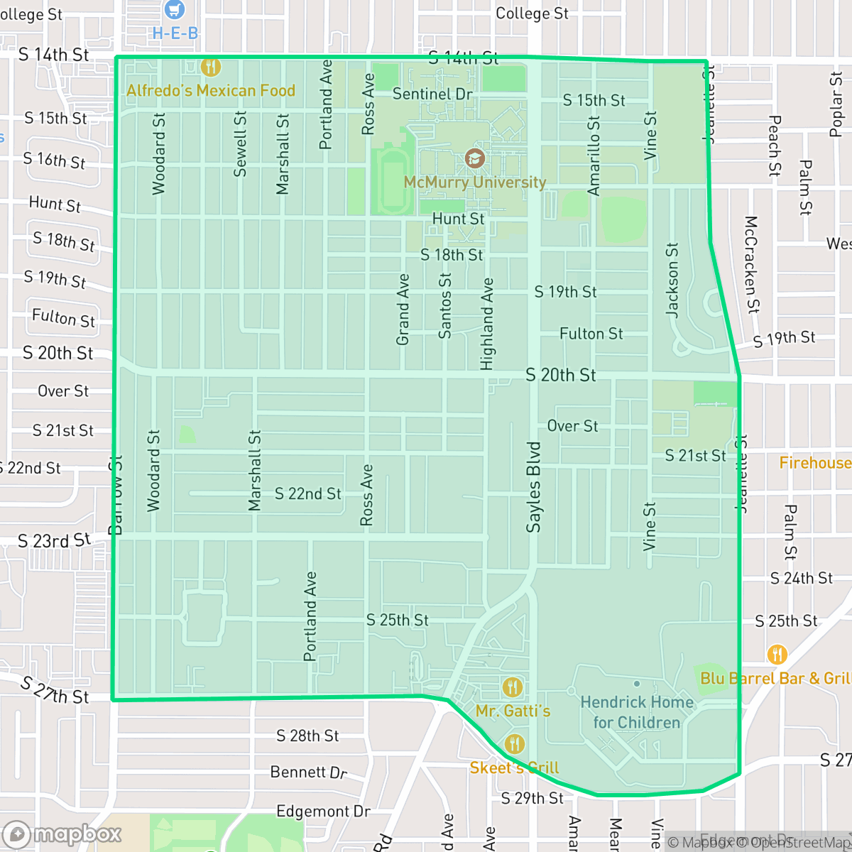 Map showing the location of Overplace, Abilene, TX