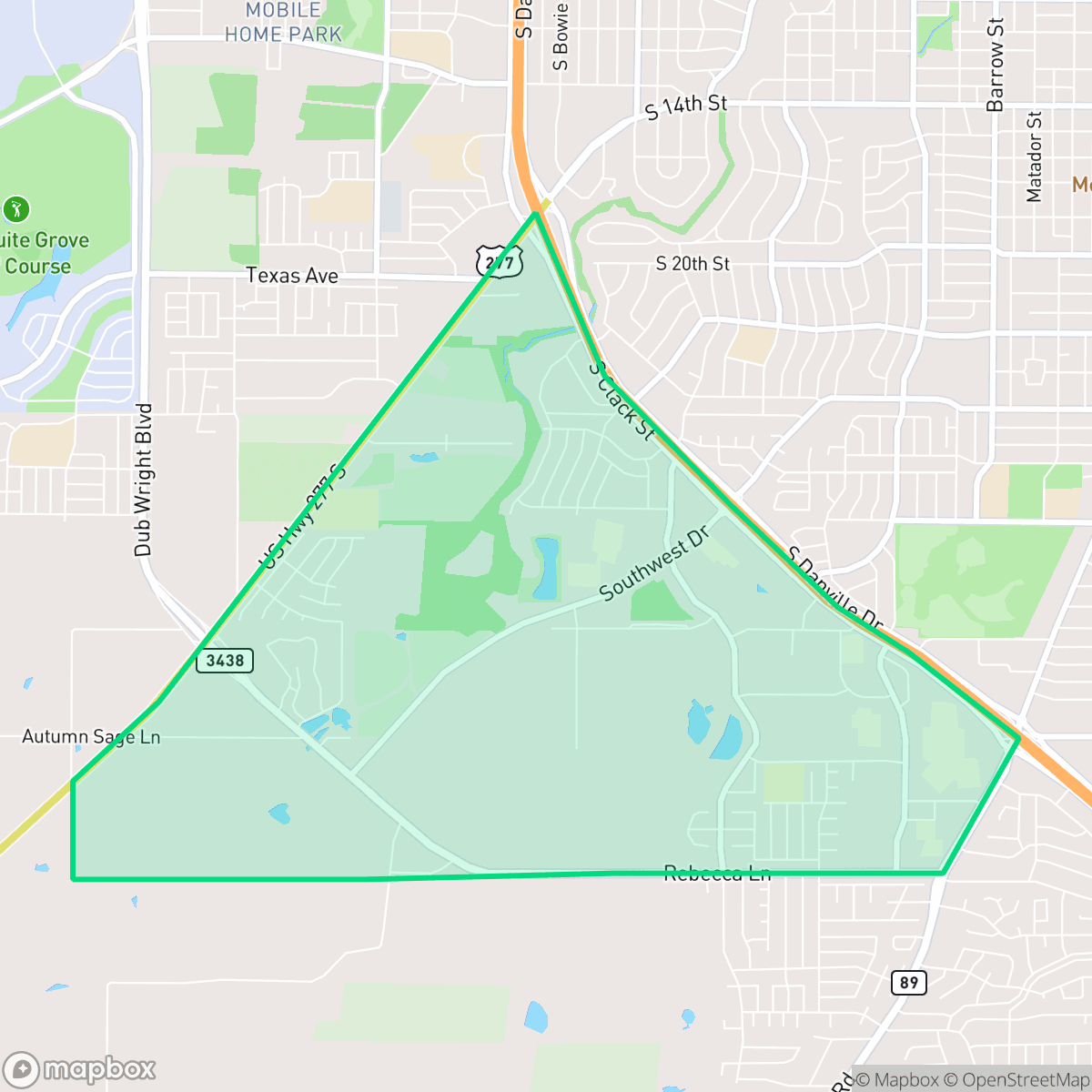 Map showing the location of Park Central, Abilene, TX